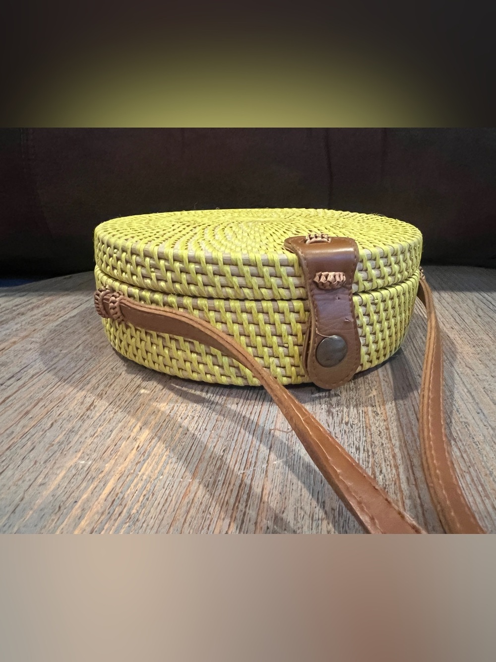 Boho Round Rattan Crossbody Bag Purse yellow Blue Bali Wicker Straw Beach/Summer - Picture 4 of 12